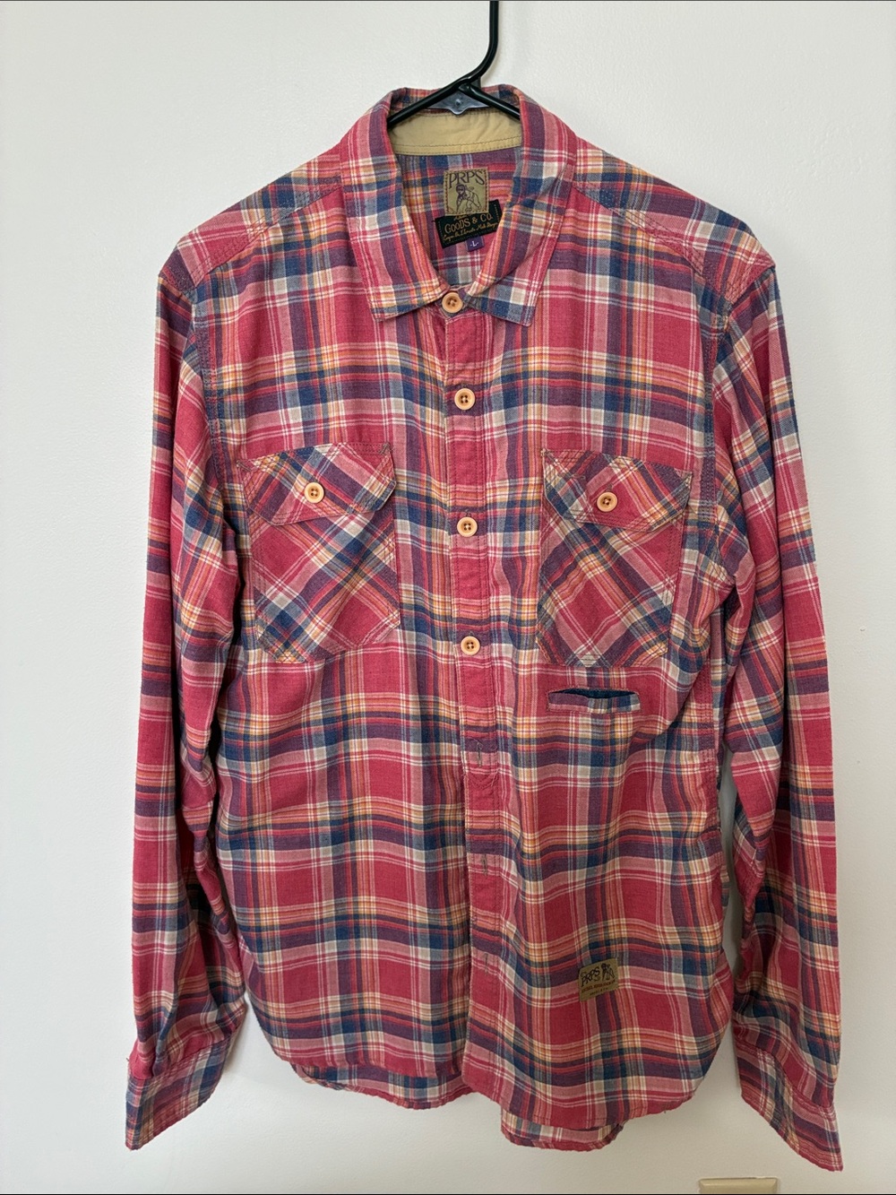 PRPS Goods & Co Men’s Large Red Plaid Button Up Long Sleeve Shirt Workwear